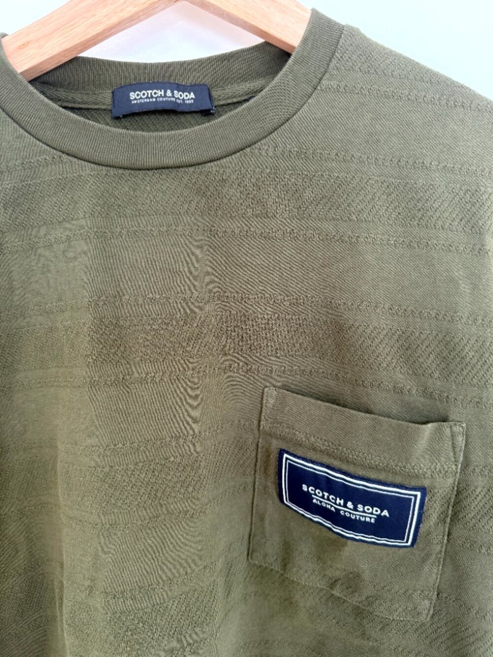 Scotch & Soda Aloha Couture Textured Pocket Tee Olive Green Small